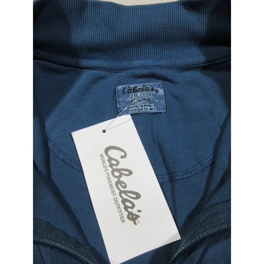 Cabela's blue antique 1/4‎ zip pullover, slub yarn